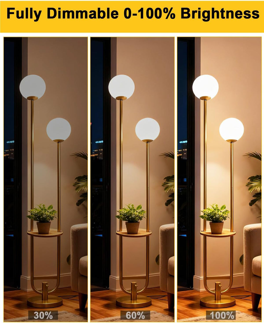 Lightdot 63IN Gold Floor Lamp with Table 2 Globe Mid Century Standing Lamps w...