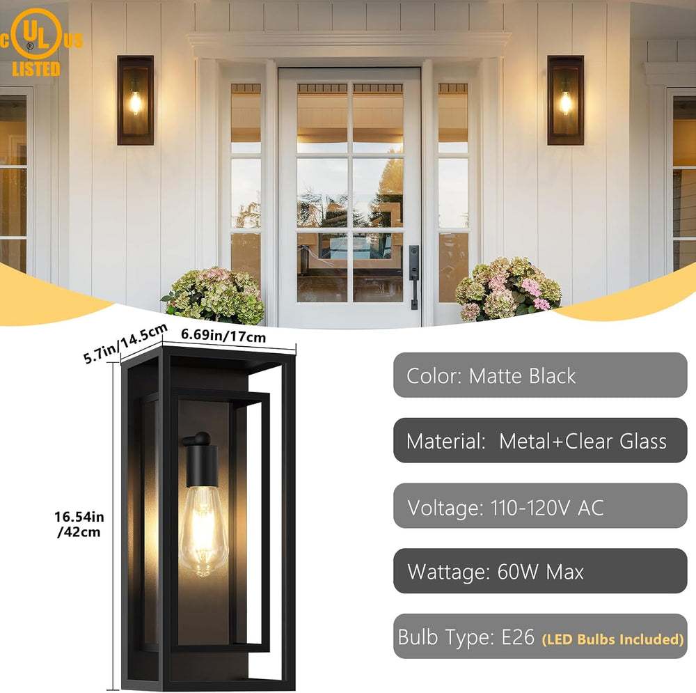 16.5'' Large Outdoor Porch Wall Lanterns, 2 Pack Matte Black Exterior...