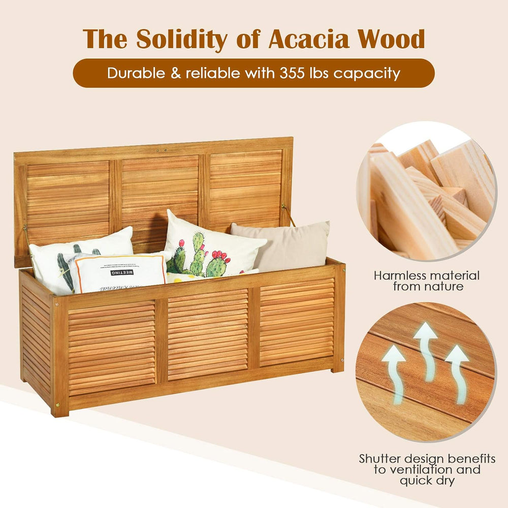 Tangkula 46 Gallon Acacia Wood Deck Box, Garden Backyard Storage Bench, Outdo...