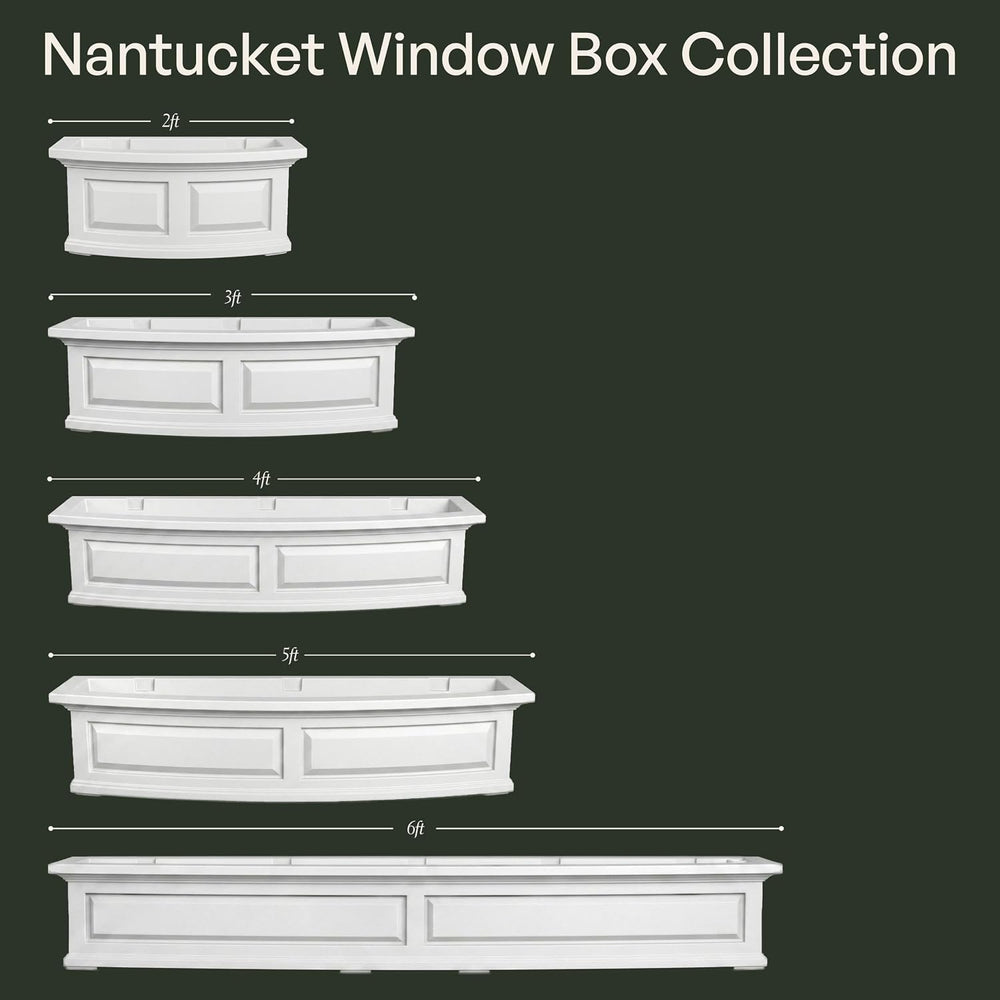 Mayne Nantucket 36in Self-Watering Rectangular Window Box Planter, White
