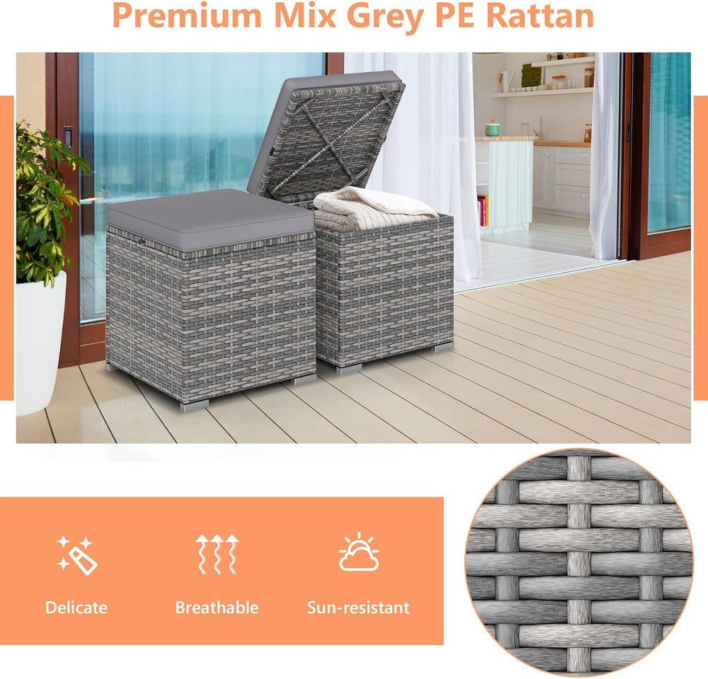 Tangkula 2 Pieces Patio Ottomans, Patiojoy Hand-Woven PE Rattan Side Table wi...