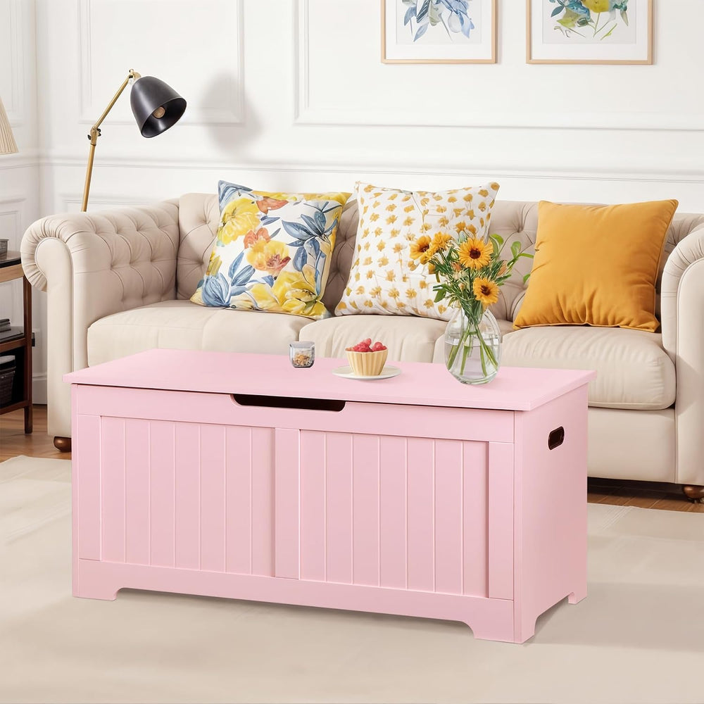 Wooden Storage Chest,30/40 Inch Storage Trunk w/2 Safety Hinges, Storage Benc...