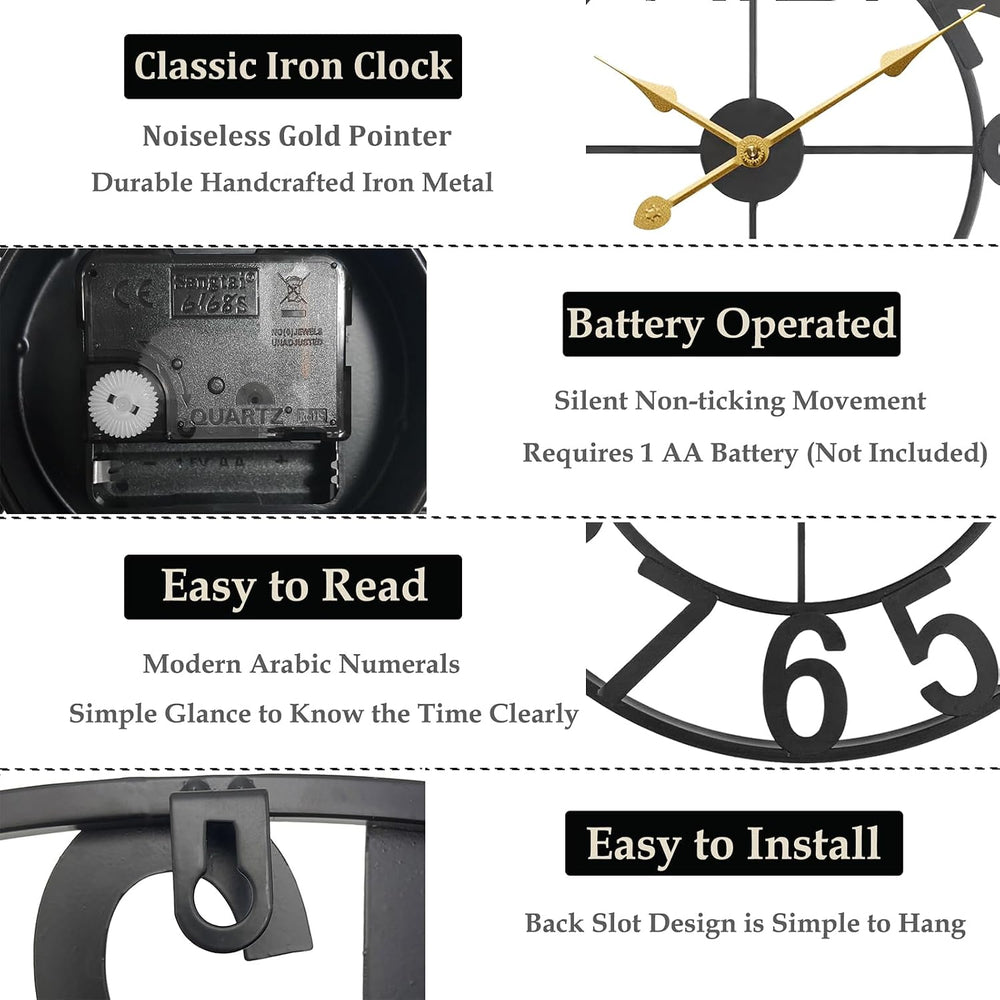 Large Outdoor Clock, 16 Inch Outdoor Wall Clock Battery Operated, Modern Blac...