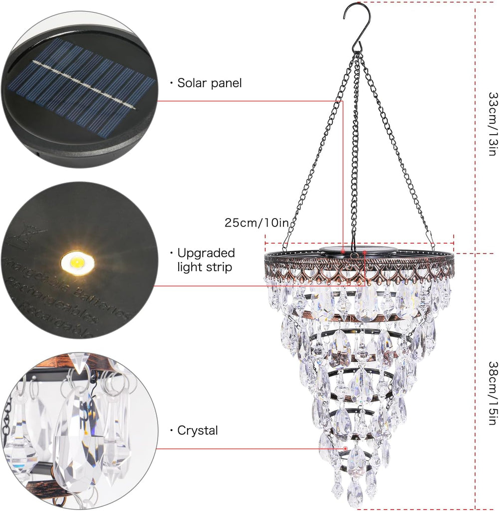 Solar Hanging Crystal Chandelier Outdoor Waterproof Garden Light
