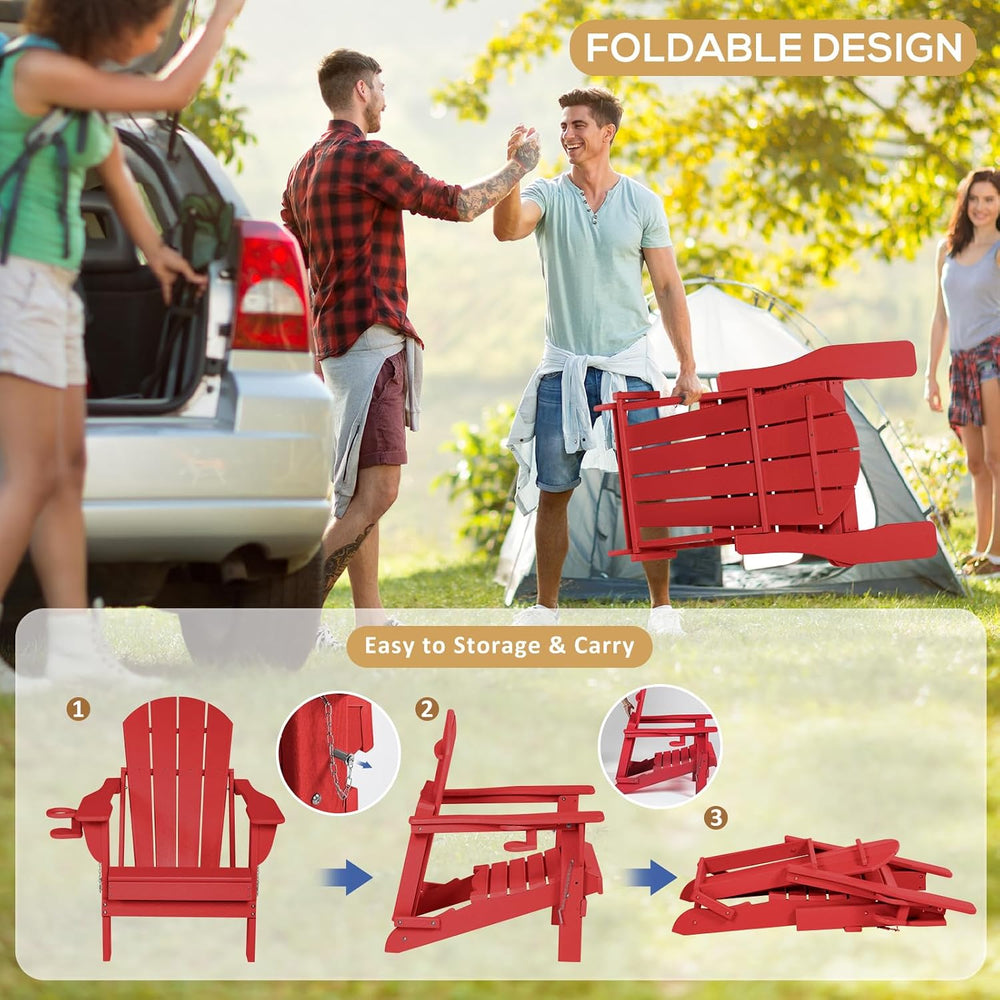 Adirondack Chair with Cushion & Cup Holder, HDPE Folding Adirondack Chair...