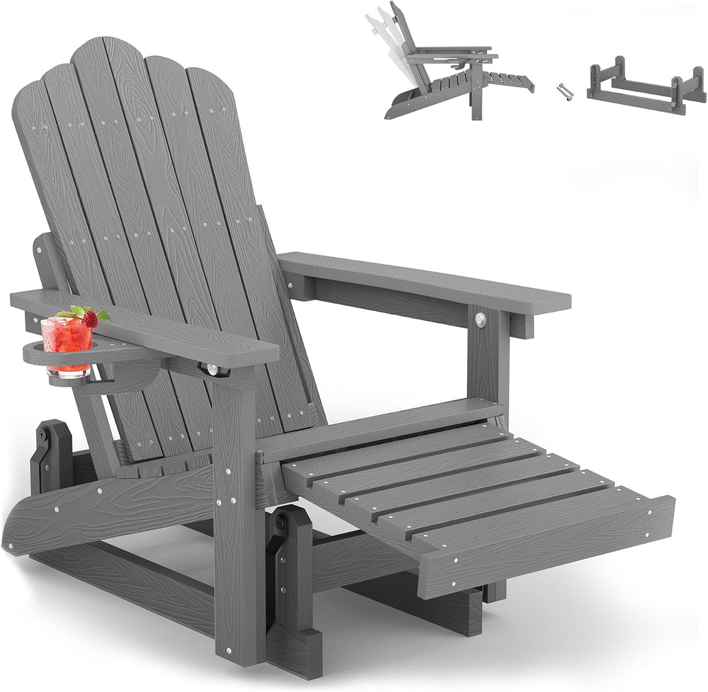 Adirondack Glider Chair with Retractable Ottoman, Adjustable Backrest