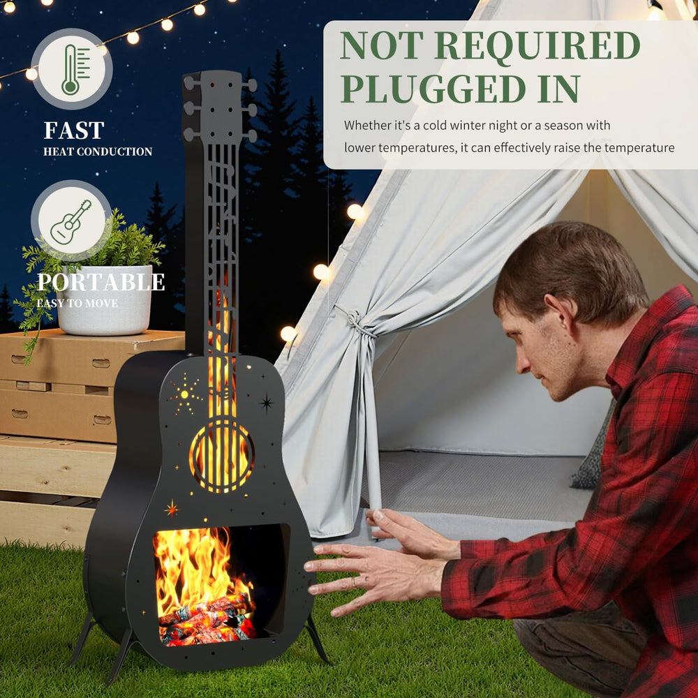 Outdoor Fire Pit for Wood Burning, Fire Pits for Outside, Guitar Shaped Chimi...