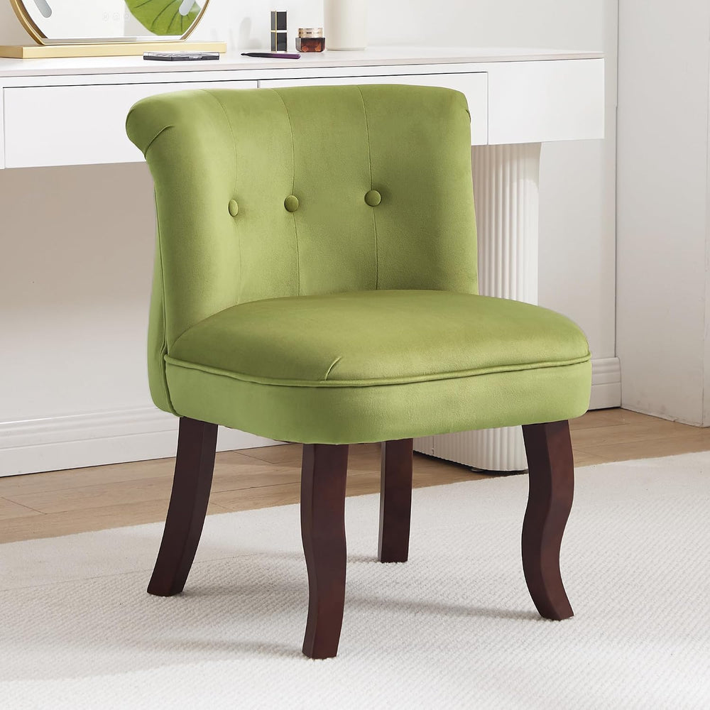 Velvet Vanity Chair with Back, Tufted Upholstered Vanity Stool with Solid Woo...