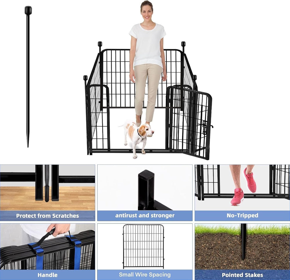 ADAVIN 32in Tall Garden Fence, 4 Panels Dog Fence, Low Threshold Gate | 8.9Ft...