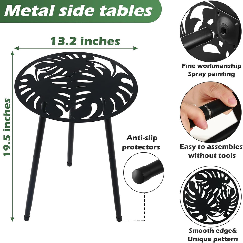 Metal Outdoor Side Tables Set of Two Small Outside Round End Table for Patio ...