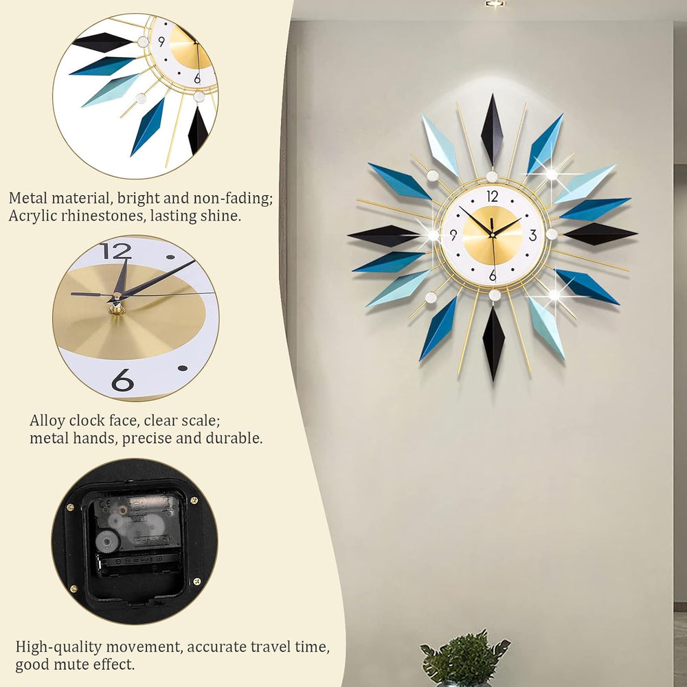 Large Wall Clock Modern Decorative Wall Clocks Silent Non-Ticking Bling Big C...