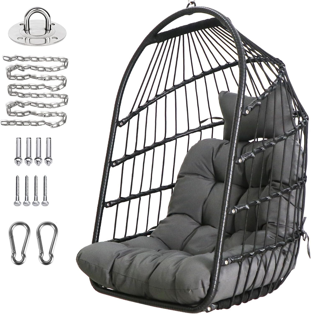 Chihee Egg Chair Foldable Wicker Rattan Hanging Swing Chairs Indoor Outdoor P...