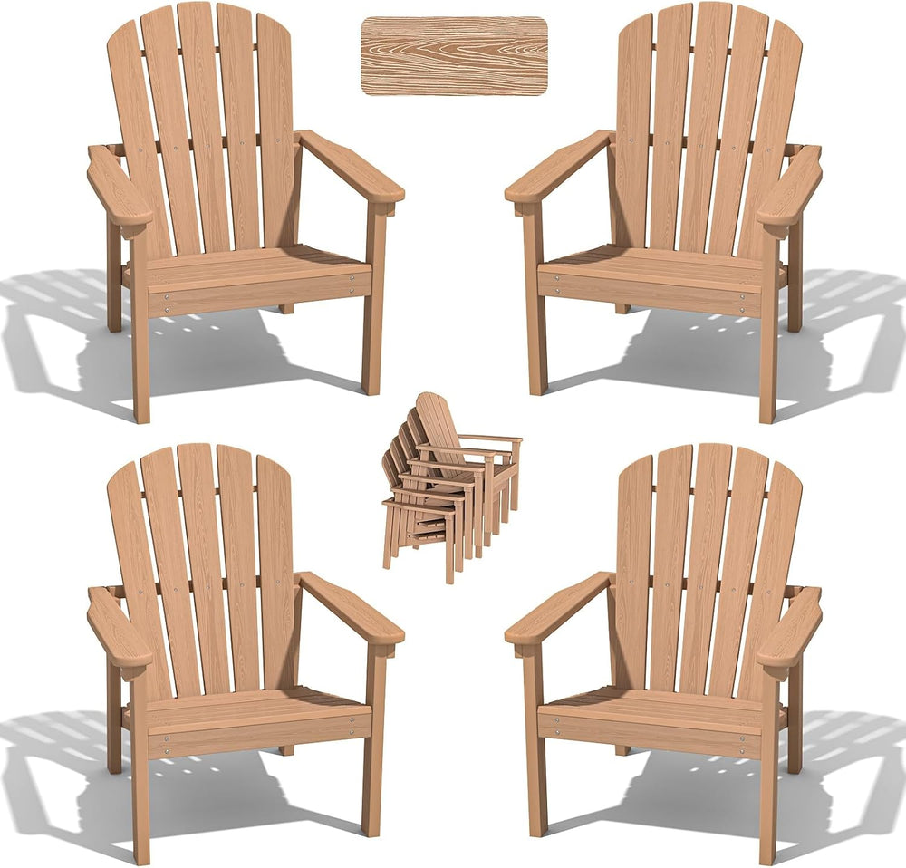 nevilywood Stackable Adirondack Chair, HDPE Outdoor Chair Set of 4, Teak