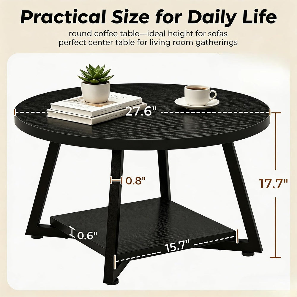Coffee Tables for Living Room, 27.6" Round Coffee Table, Black Coffee Table