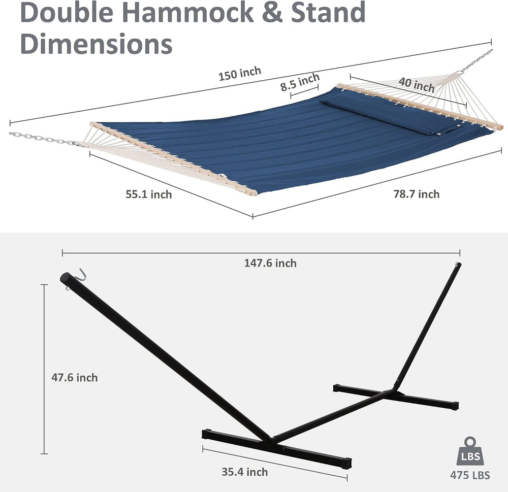 SUNCREAT Heavy Duty Hammocks with Stands Included, 475 lbs Capacity, Navy