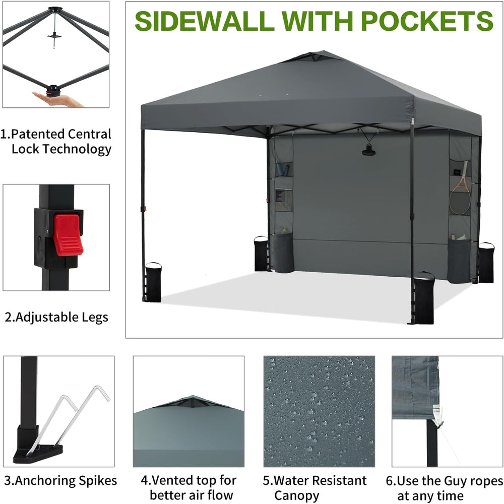 Tunbne 10X10 Pop Up Canopy Tent Outdoor with 1 Sidewalls, One Push Setup