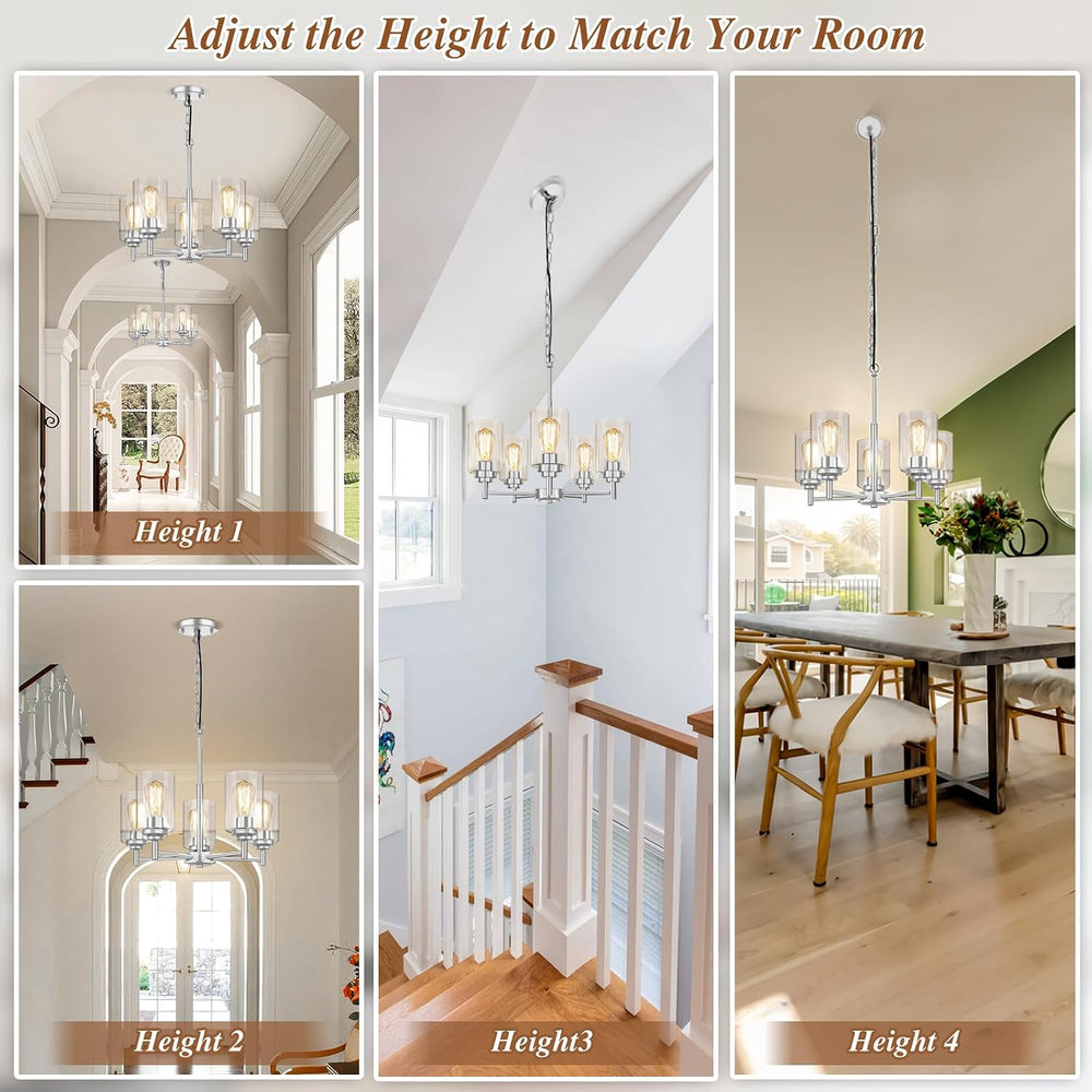 D19.8" Chandelier for Dining Room, 5-Light Light Fixture Brushed Nickel
