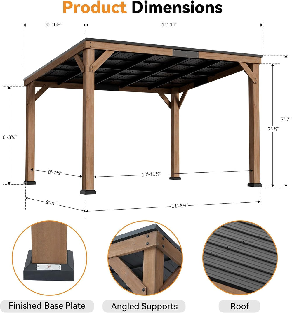 Modern Shade Wood Grill Gazebo 10' x 12' with Sloped Galvanized Steel...