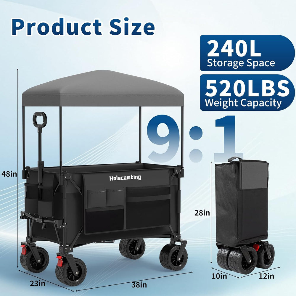 Collapsible Canopy Wagon Cart, All-Terrain Big Wheels, Black