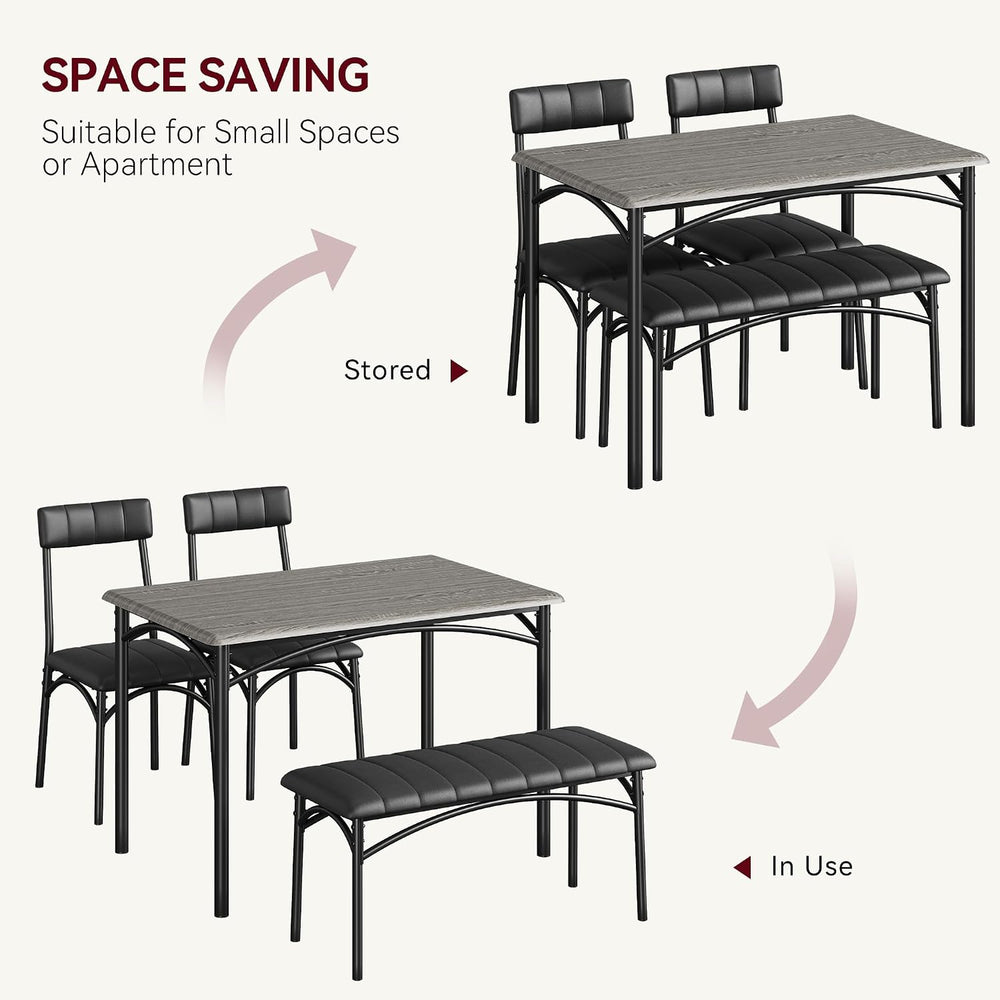Garvee Dining Table Set for 4, Kitchen Table with Upholstered Bench and 2 Cha...
