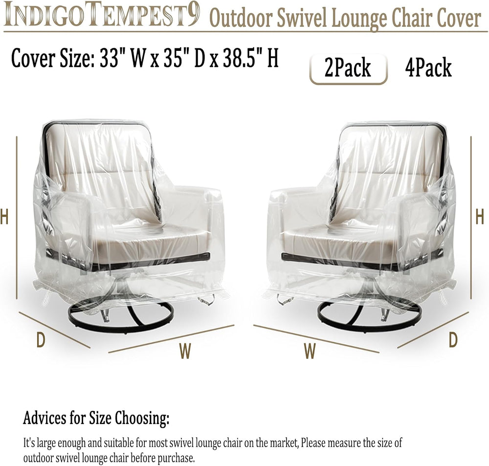 2 Pack Clear PVC Patio Swivel Chair Covers, Waterproof, 33 x 35 x 38.5 In