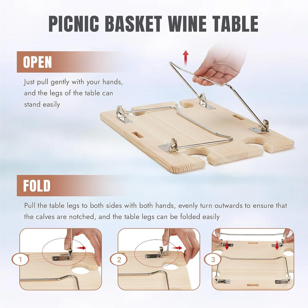 HappyPicnic Picnic Basket for 4, Handmade Wicker Picnic Set with Folding Tabl...