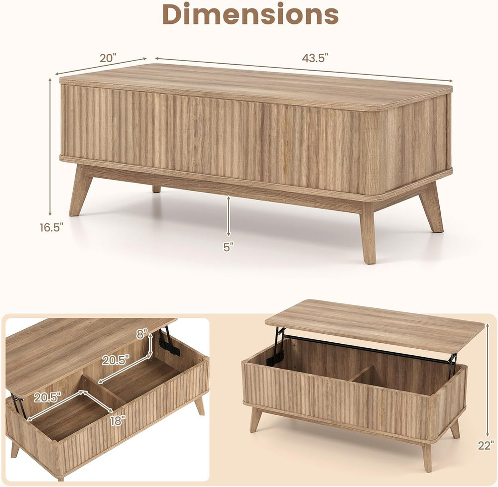 Giantex Lift Top Coffee Table with Storage, 43.5" Mid Century Modern Cen...