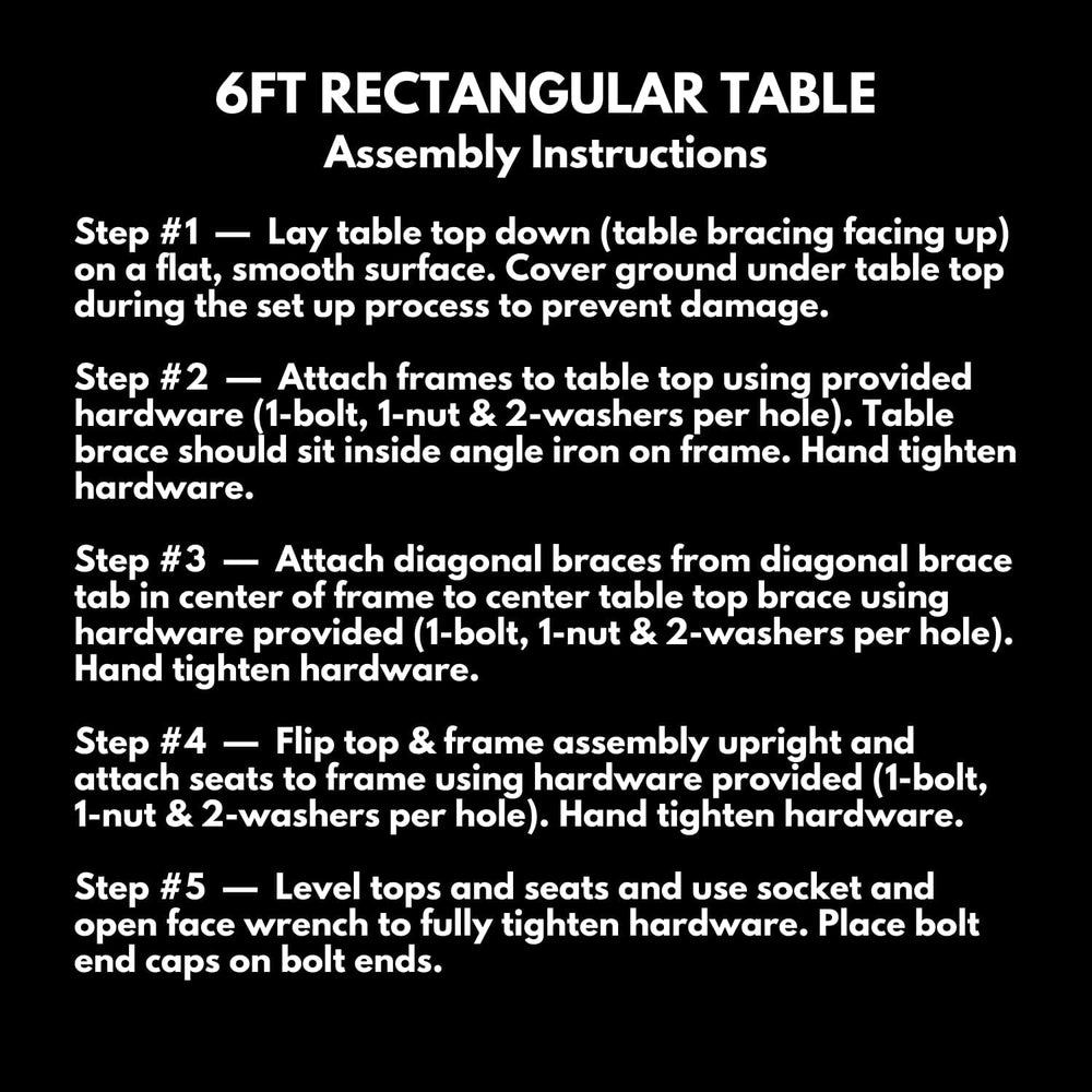 COATEDOUTDOORFURNITURE 6Ft Rect Picnic Table, Expanded, Black