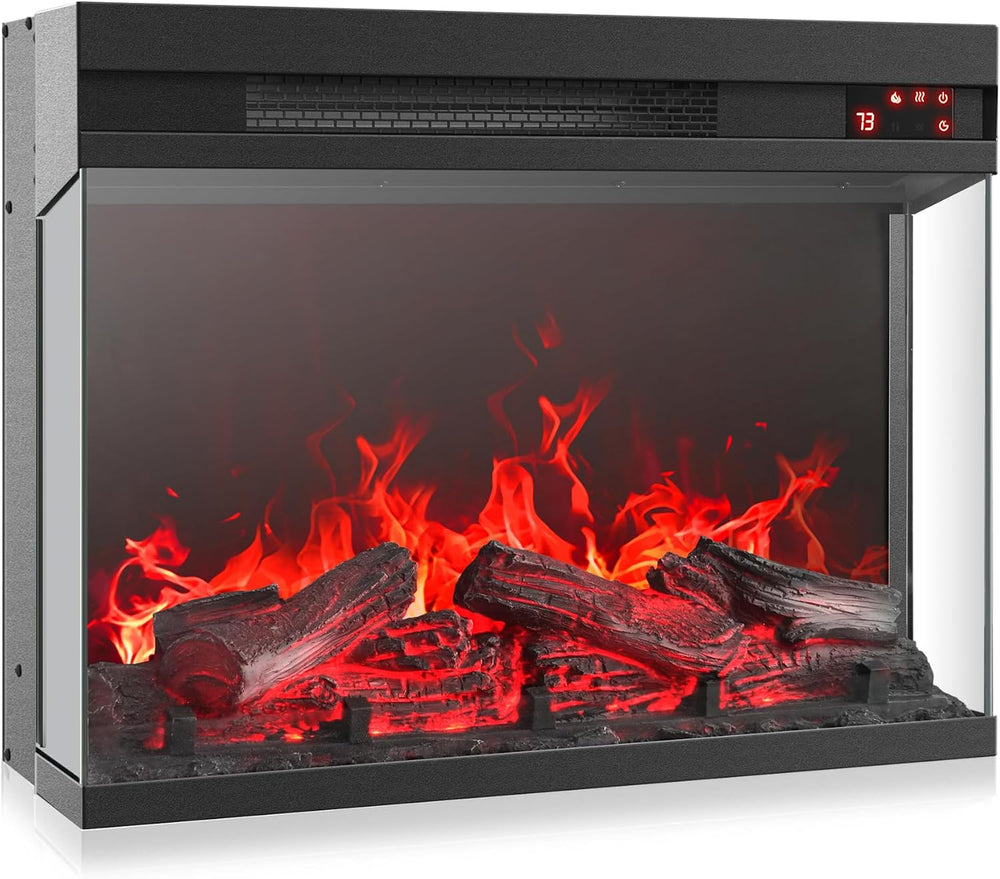 BELLEZE 23" Electric Fireplace with Realistic Crackling Sound, 3-Side Gl...