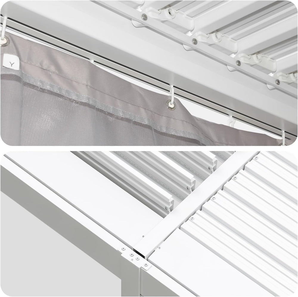 MELLCOM 10x12 Louvered Pergola Adjustable Roof w/Curtains & Mesh