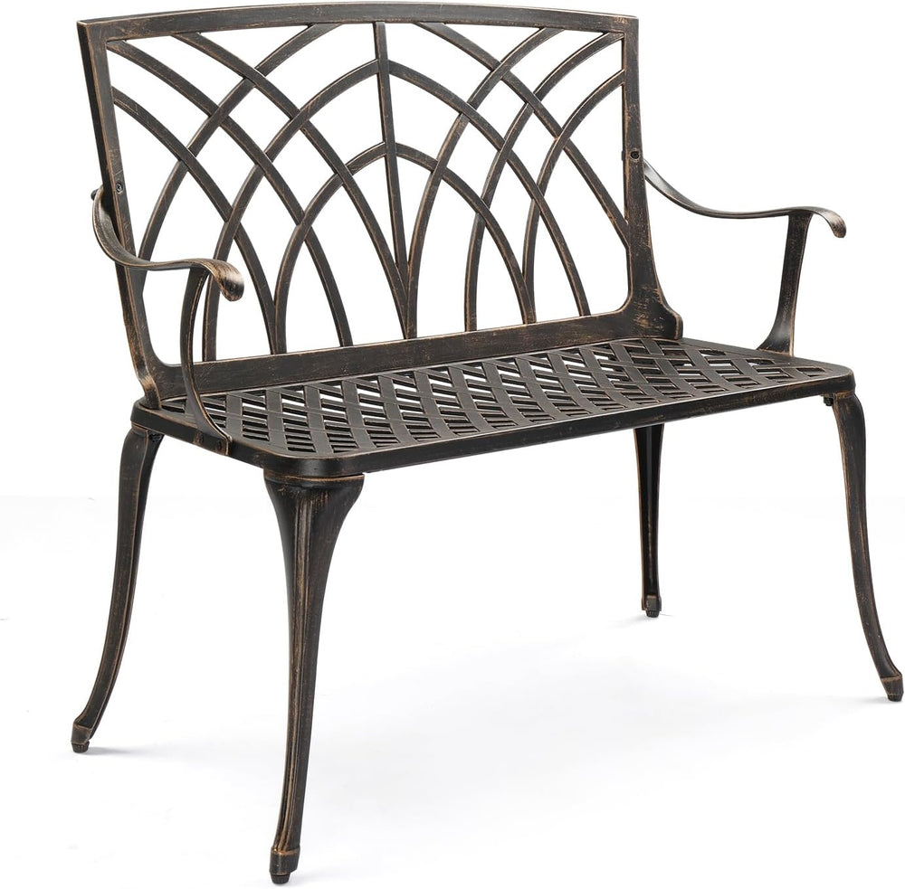VINGLI 38" Outdoor Metal Bench, Cast Aluminium Garden Bench, Weatherproo...