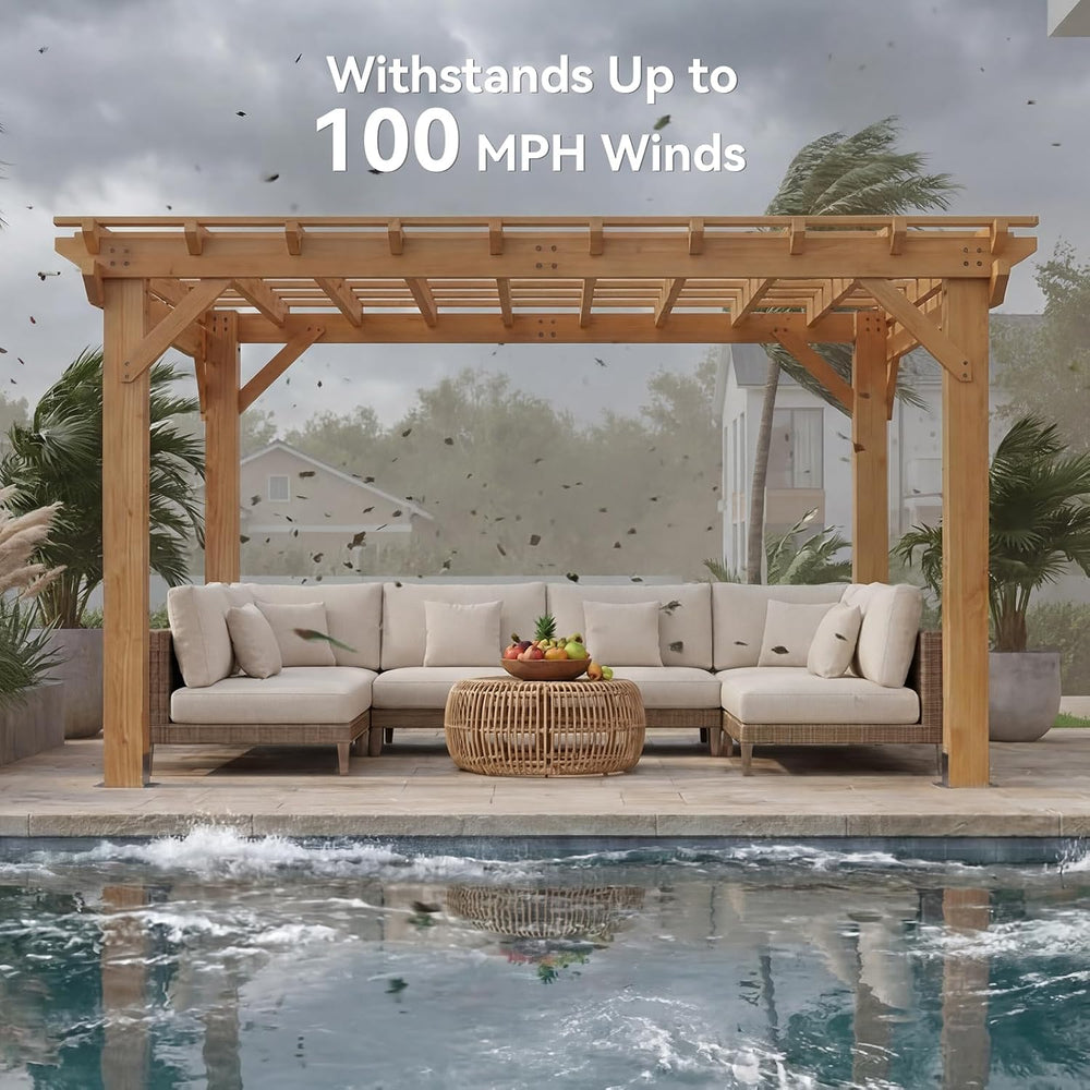 Aoxun Cedar Wood Pergola 10x12, Multi-Level Trellis Roof,100MPH Wind Rating