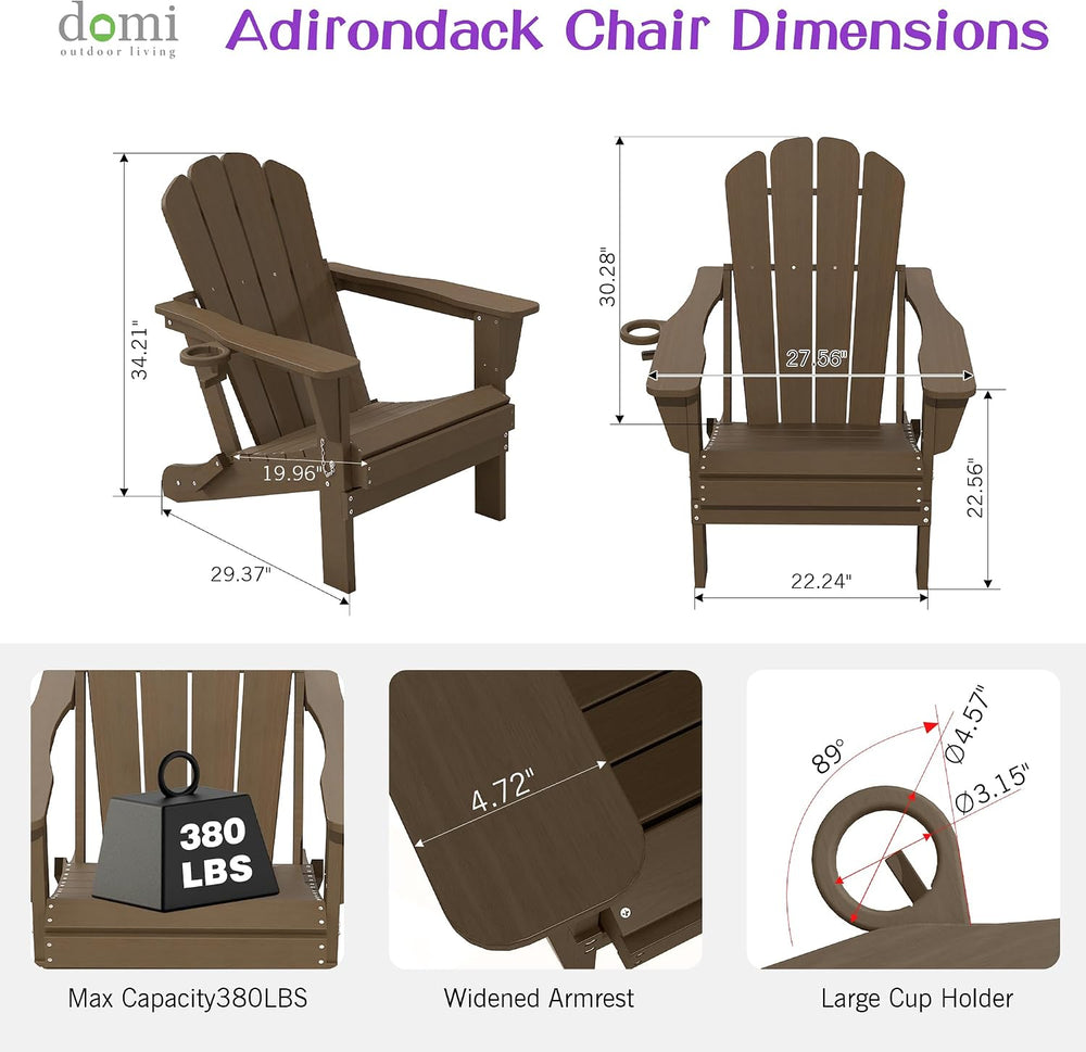 Domi Folding Adirondack Chair Set of 2, HDPE All-Weather Adirondack Chairs wi...