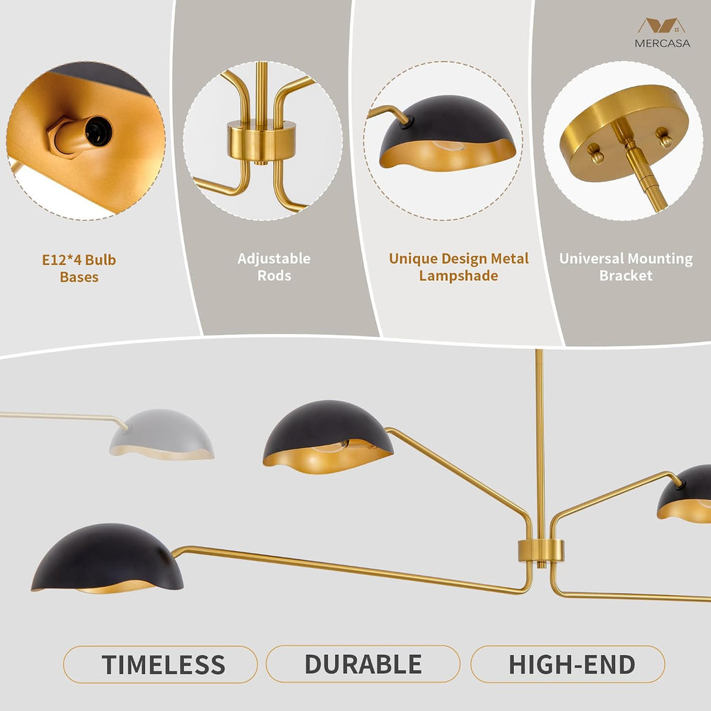 Modern Chandelier Large 55" Black and Gold Sputnik Chandeliers 4 Lights ...