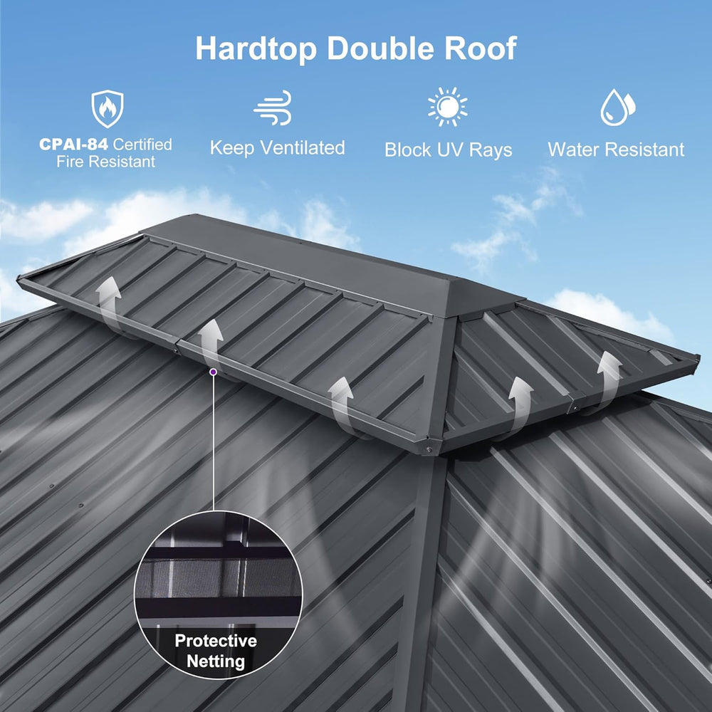 PURPLE LEAF Patio Hardtop Gazebo 10' x 14' Aluminum 3.9" Thick P...
