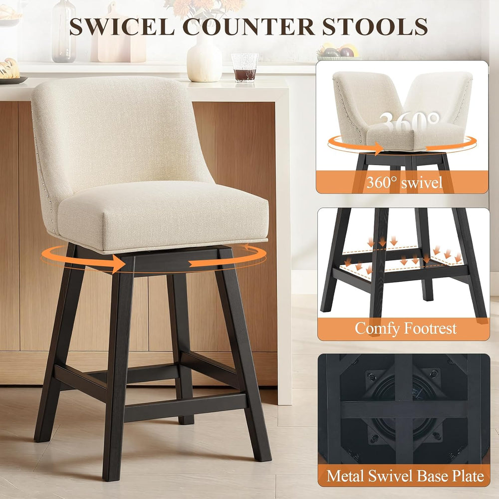 MALOL 27" Swivel Bar Stools Set of 3, Upholstered Barstools with Padded ...