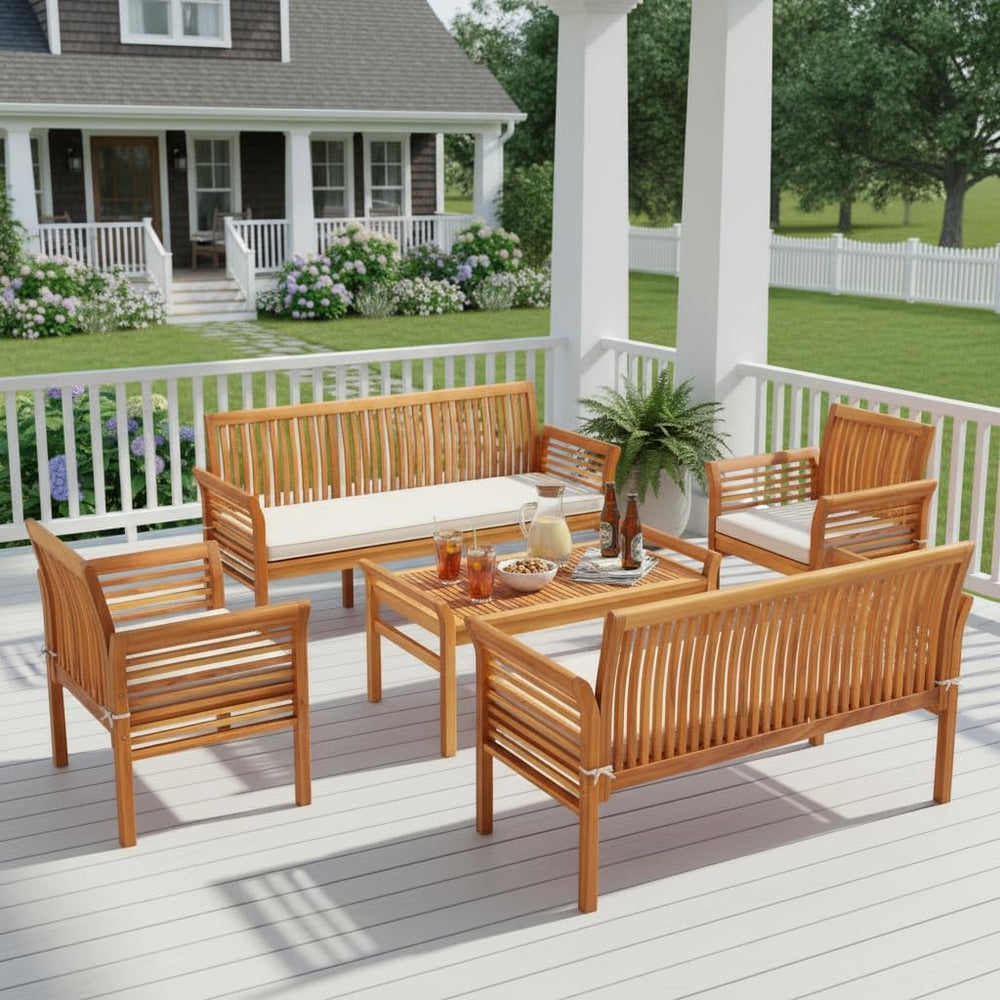Tangkula 5 Pieces Acacia Wood Patio Furniture Set, Wood Outdoor Conversation ...