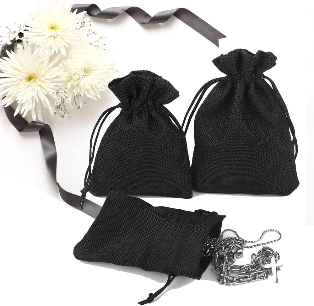 50Pcs Black Burlap Bags with Drawstring, 5.9x7.5 inch Jute Favor Sacks Linen ...