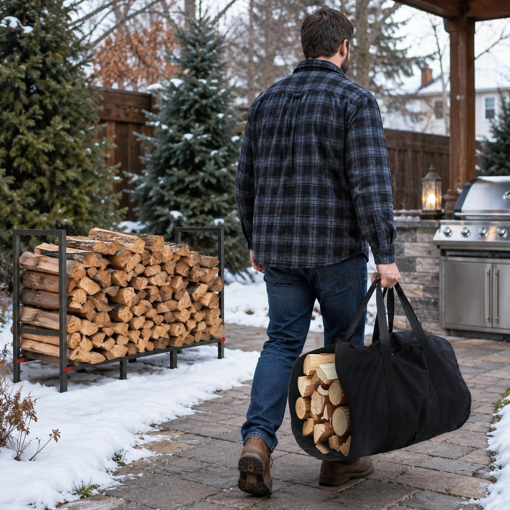 4FT Firewood Rack Indoor Outdoor with Log Carrier, Firewood Log Rack Holder w...