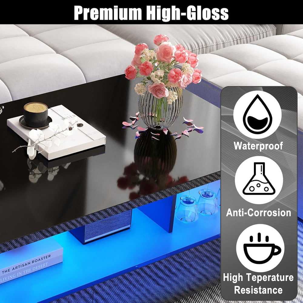 43in Large LED Coffee Table w/ 2 Big Storage Drawers,60,000-color Lights,App ...