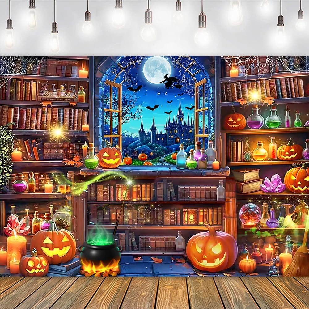 10x8ft Halloween Magic Window Bookshelf Photography Backdrop