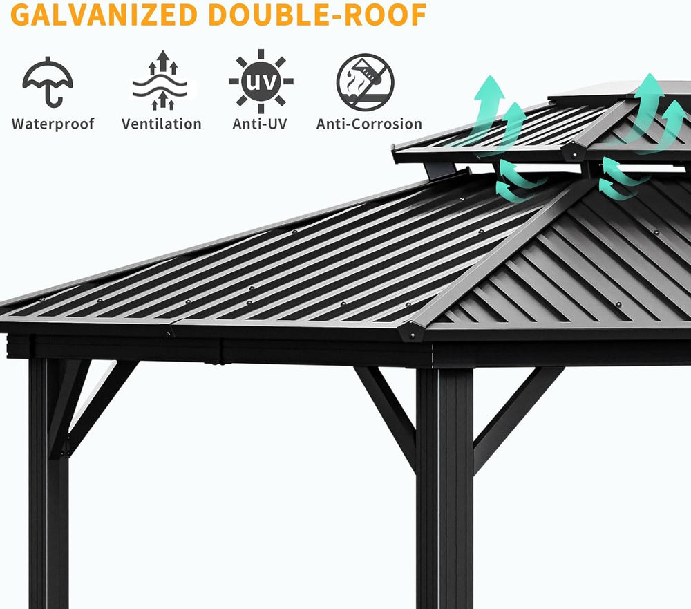 HOTEEL 10x12 Hardtop Gazebo on Clearance with Heavy Duty Galvanized Steel Met...