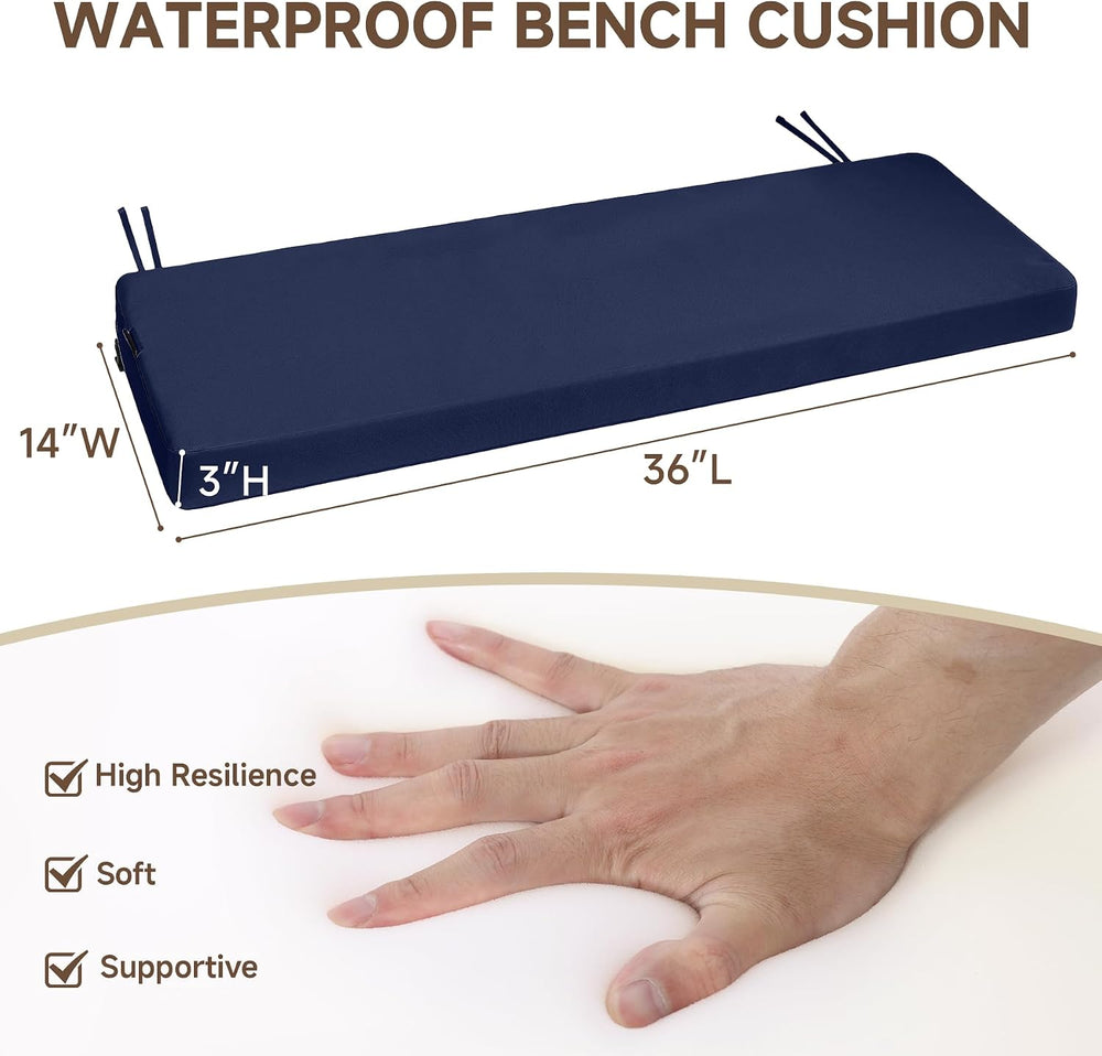 Favoyard Waterproof Outdoor Bench Cushion Navy 36 x 14 Inch