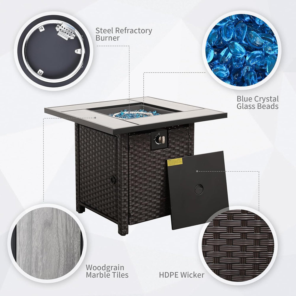 50000 BTU Brown Wicker Gas Fire Pit Outdoor Fire Pit Table 30 Inch Fire Pits ...
