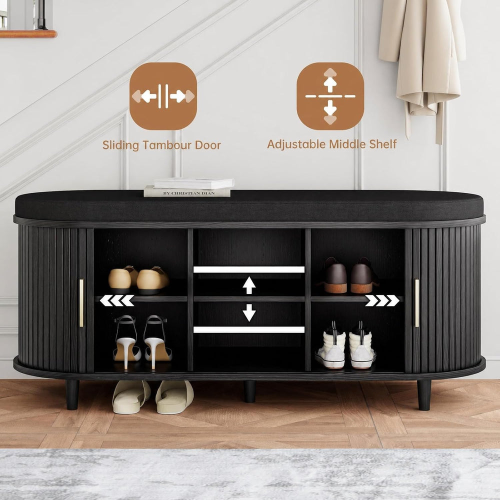 DHH 2-Tier Storage Bench,Wide Shoe Bench with Thickened Padded Seat Cushion, ...