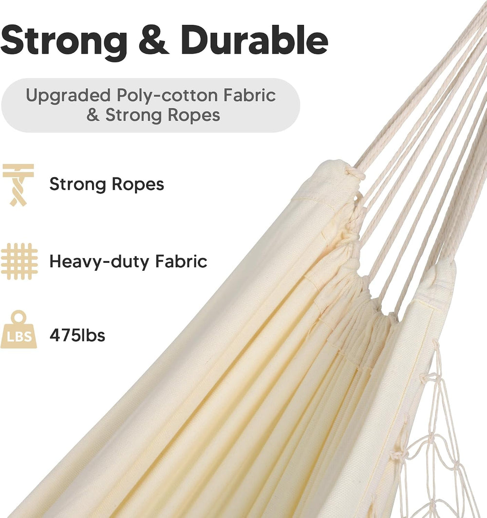 SUNCREAT Hammocks Outdoor Camping Double Hammock with Tassel, Beige