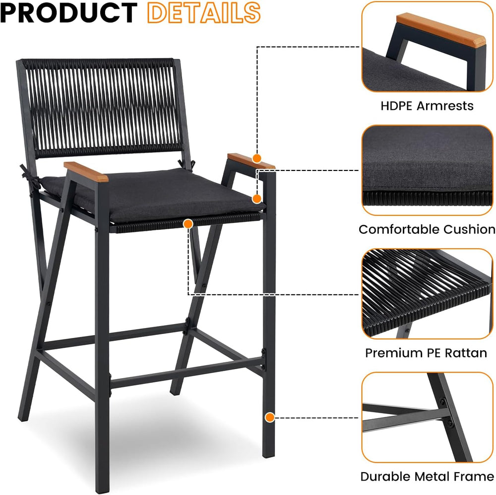 Sundale Outdoor Wicker Bar Stool, Counter Height Patio Chair with Cushion