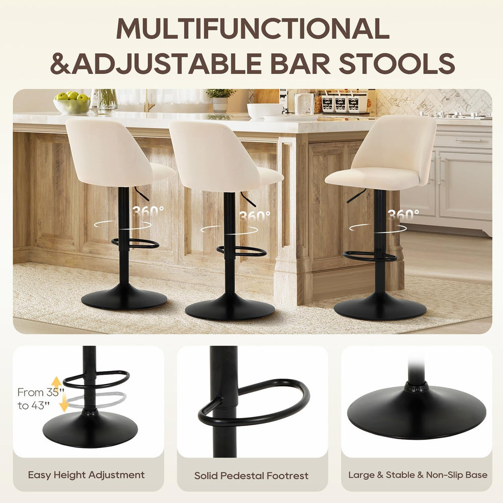 COLAMY Bar Stools Set of 4, Modern Swivel Bar Chairs, Adjustable Upholstered ...