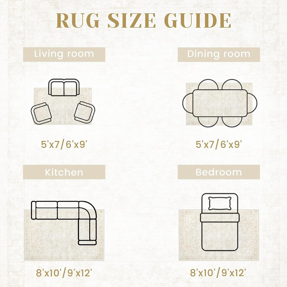 9x12 Area Rugs for Living Room: Washable Large Vintage Floral Rug Low Pile No...