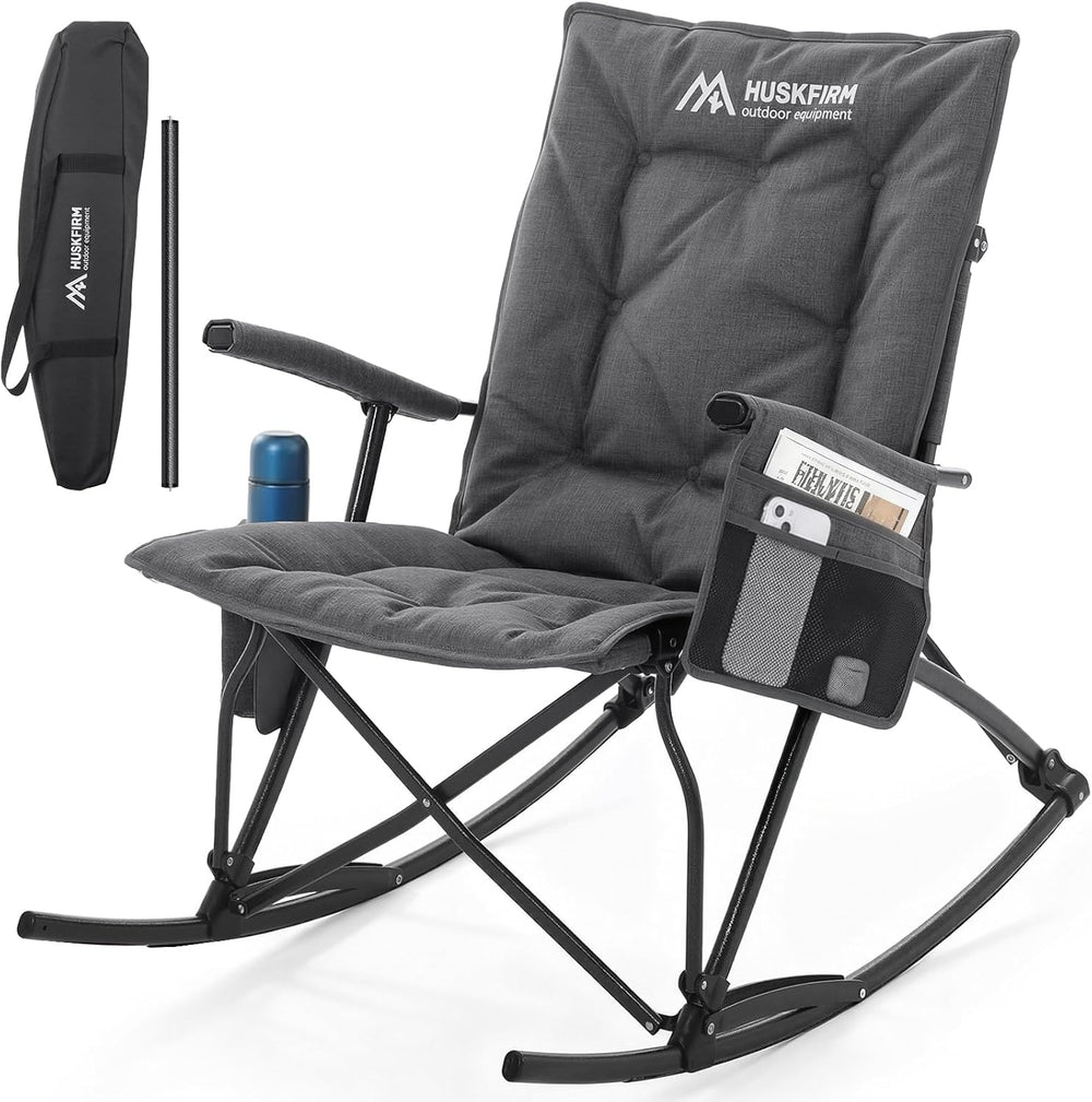 Oversized Folding Rocking Camping Chair, Heavy Duty Rocker Chair, Black